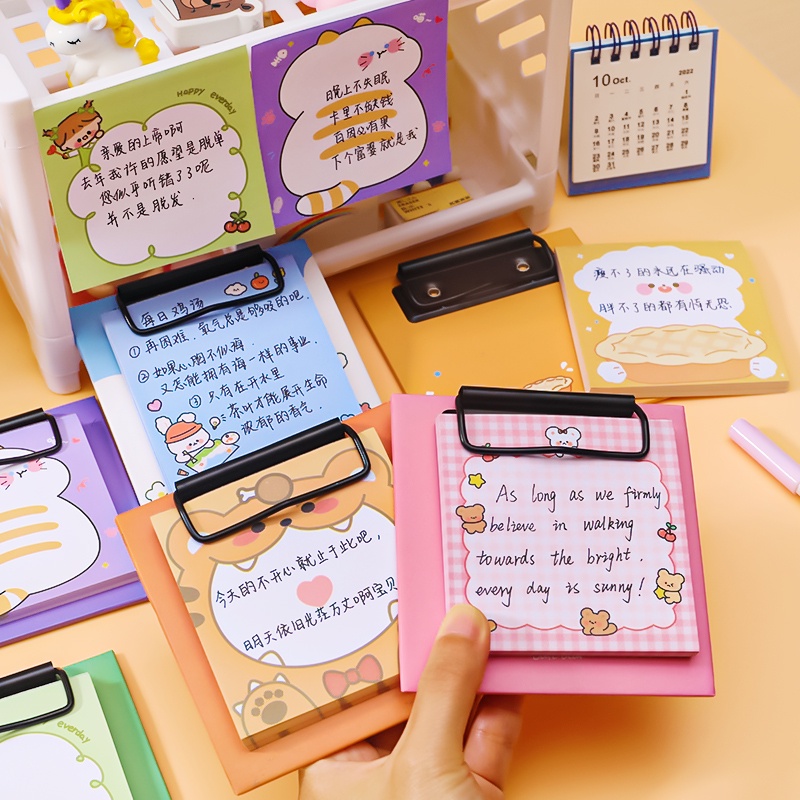 30 Lembar Notepad Portable Anti Lengket Motif Kartun Dengan Papan Klip