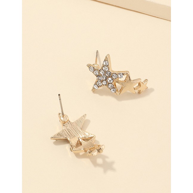 LRC Anting Tusuk Fashion Golden Five-pointed Star Diamond Alloy K51476