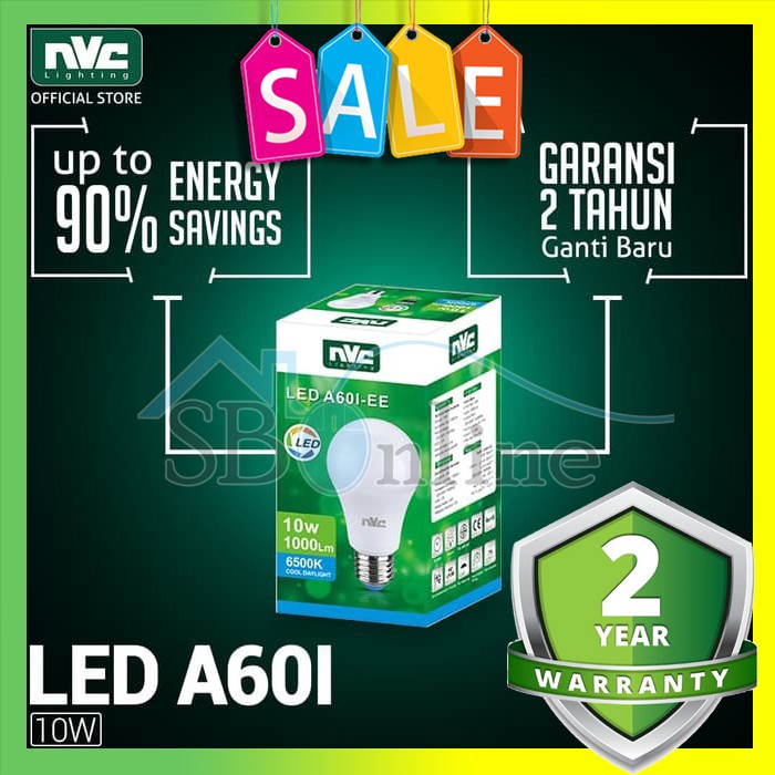 LAMPU BULB LED NVC A60I EE 10W 6500K 220 240V GARANSI 2 TAHUN Putih