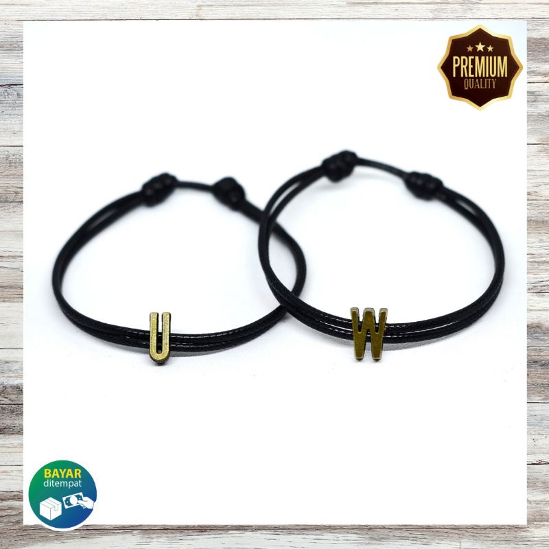 Gelang Nama Inisial Huruf Logam Alpabet Tali Korea Waterproof Custom Pria Wanita Kapel Couple M-Z Termurah