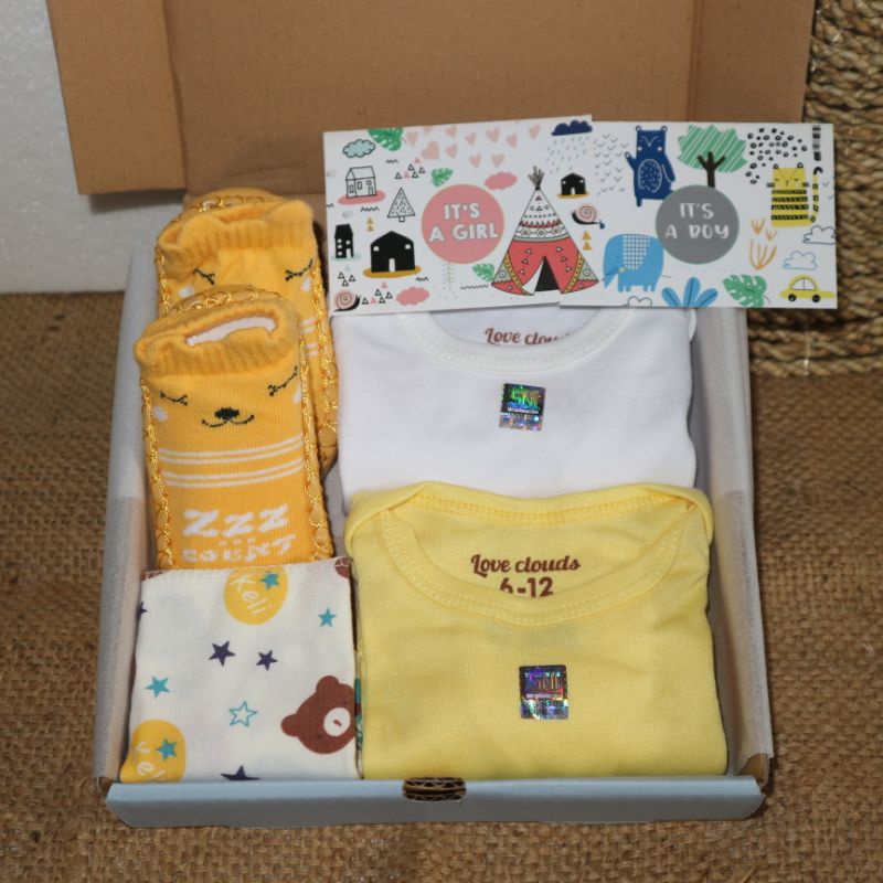 Hamper Bayi Newborn / Kado Bayi / Gift Set Baby cewek cowok / Kado jenguk bayi-Putih-kuning