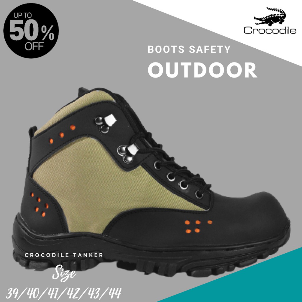 Sepatu Gunung Adventure Anti Selip Boots Hiking Touring Motor Outdoor Pria Crocodile Tanker Hitam