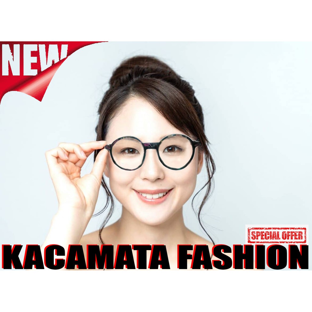 Kacamata Fashion Kacamata Pria Wanita Round Glasses Kacamata Transparan Gagang Motif