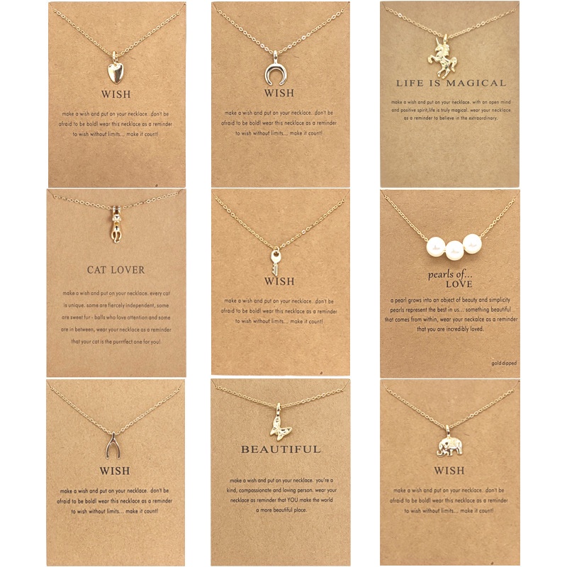 Kalung Rantai Dengan Liontin Bentuk Hati / Bulan / Kuda Pony / Kucing / Kupu-Kupu Aksen Mutiara Butterfly