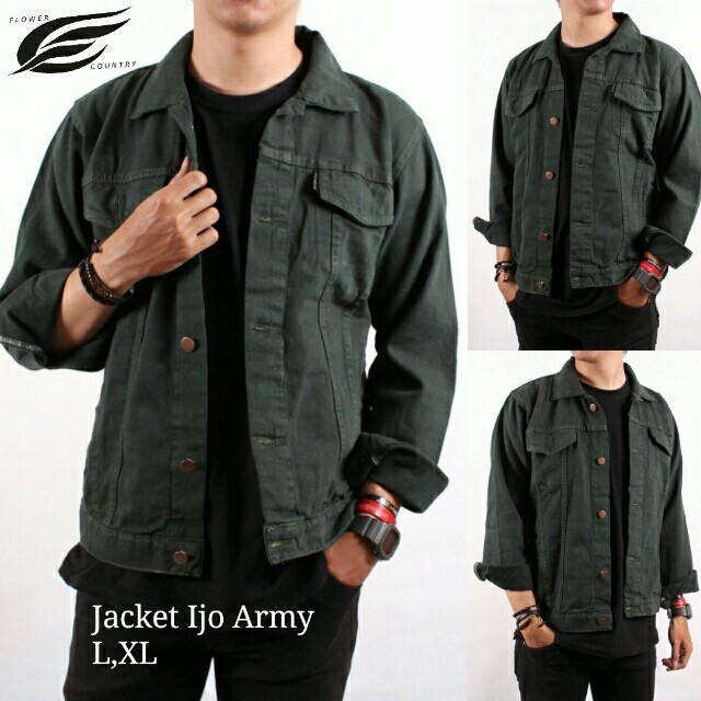 Jaket Jeans Hijau Army Pria