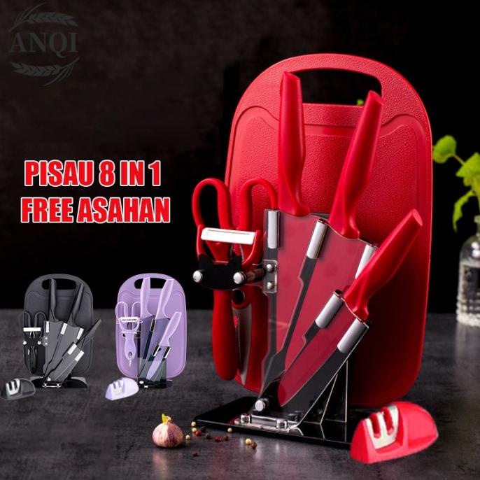 

Anqi 1888 8 In 1 Kitchen Pisau Set Talenan, Pisau, Pengupas, Gunting Mamazira40