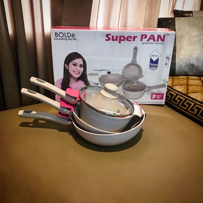 Wajan Super Pan Panci Granite Ceramic Cookware 4 Set Bolde