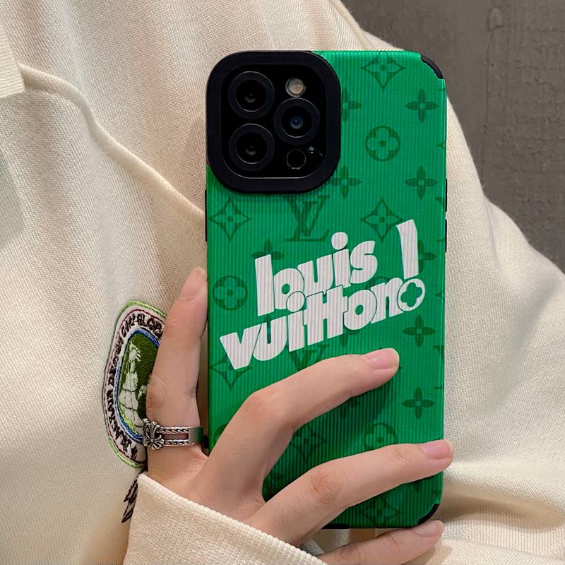 Lens Protect Ftd Fashion Green LV Louis Vuitton Logo Vertical Lines Phone Case Suitable for IPhone X Xr Xs 11 12 13 Pro Max Iphone Xr Ftd High Quality TPU Material Mobile Phone Case Hot