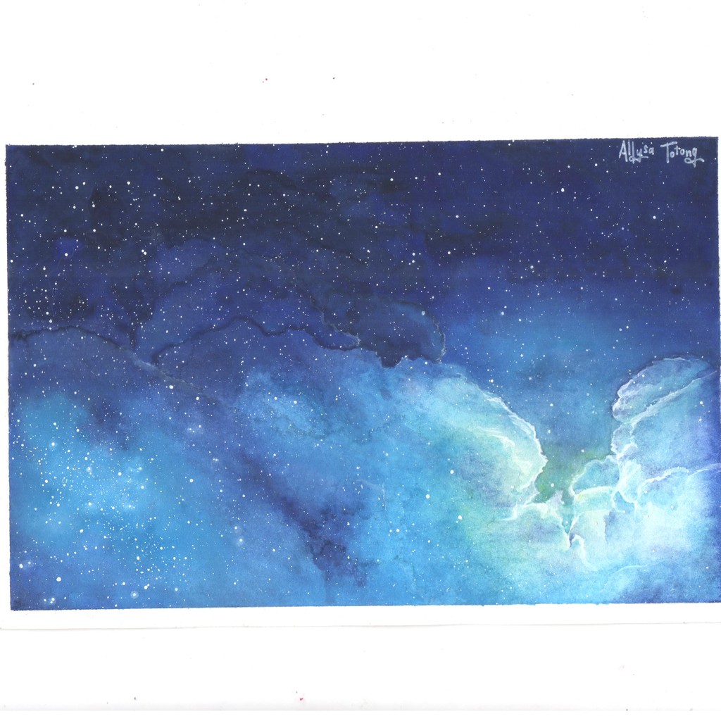 

Blue Clouds Watercolor Painting - Lukisan Cat Air A5