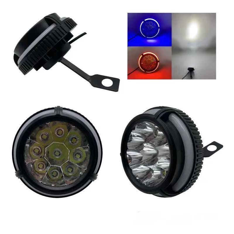 Lampu tembak sorot LED bracket spion 9 mata dengan angel eye 5 mode