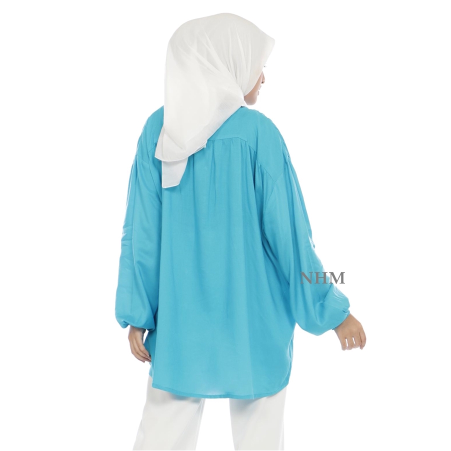 Kemeja BigSize Wanita Pinguin Katun Rayon Tangan Panjang Polos