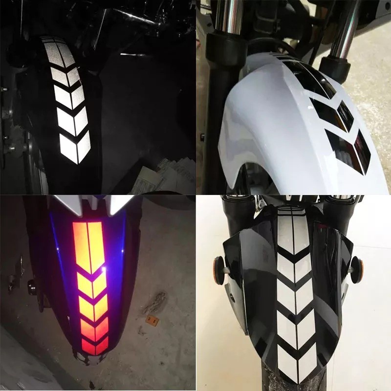 Stiker Sticker spakbor depan Belakang motor reflektor Reflective sticker nyala Neon Keselamatan Sepeda Motor Nyala Ketika Kena Cahaya