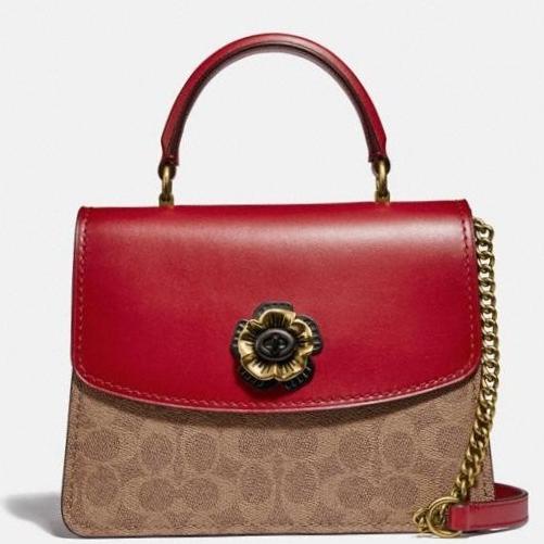 Bag Canvas - Tas Coach Parker Signature Canvas In Red 100% Original Coach