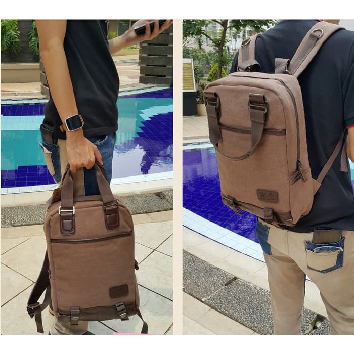 Unik Tas ransel kuliah kanvas pria jinjing punggung bodypack kulit laptop Diskon