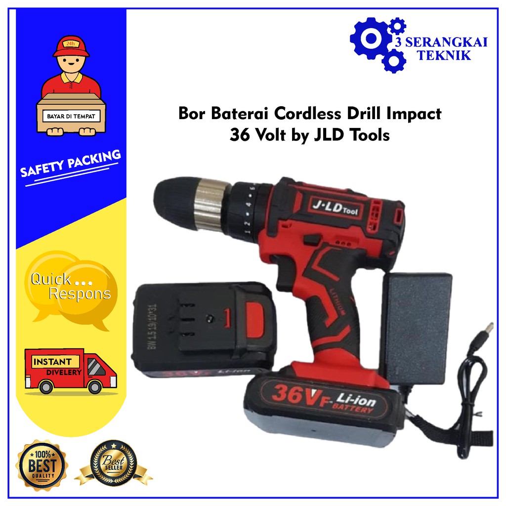 [Khusus Jawa]Bor Baterai Cordless Drill Impact 36 Volt by JLD Tools