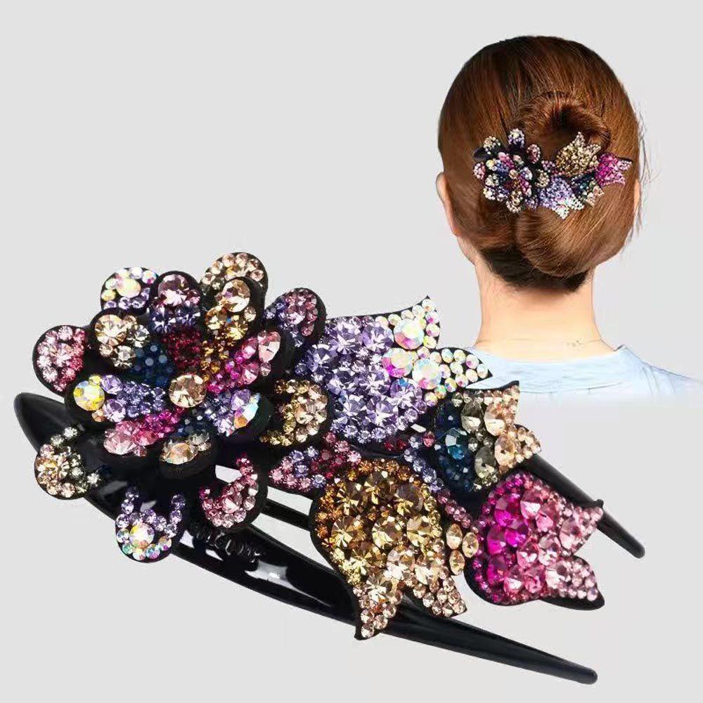 NEEDWAY Women Hair Claw Elegan Besar Ibu Jepit Rambut Bunga Untuk Perempuan Zirkon Tulip Duckbill Clip