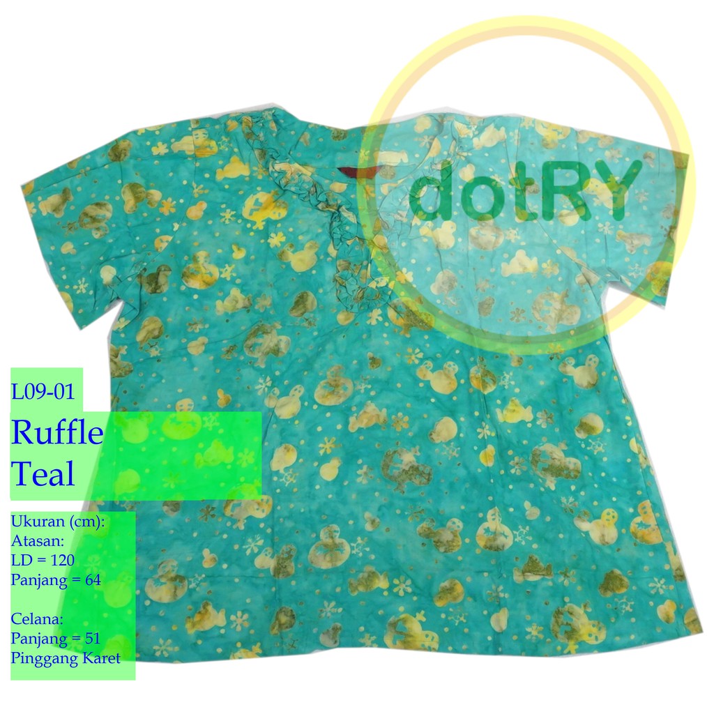L09 Setelan Baju Tidur Batik ANITA Celana Pendek Big Size LD 120 Ruffle