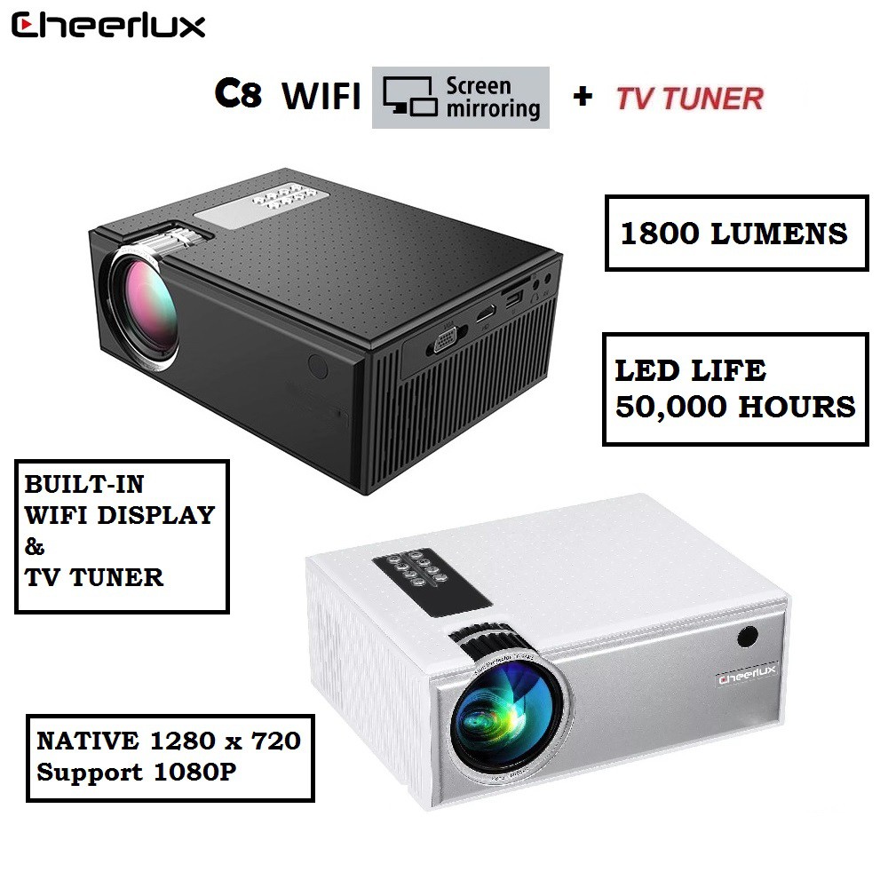 AKN88 - Proyektor Cheerlux C8 WiFi TV Tuner Version - 1800 Lumens