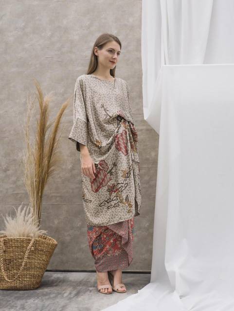 Setelan Baju Atasan Set Rok Lilit Instan Batik Viscose Modern Kaftan Batik Wanita Baju Kondangan Jum