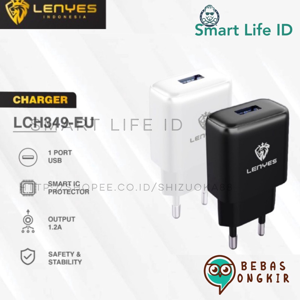 Adaptor Original Kepala Batok Charger Kemei Lenyes LCH349 Travel USB Port Adapter 1.2A