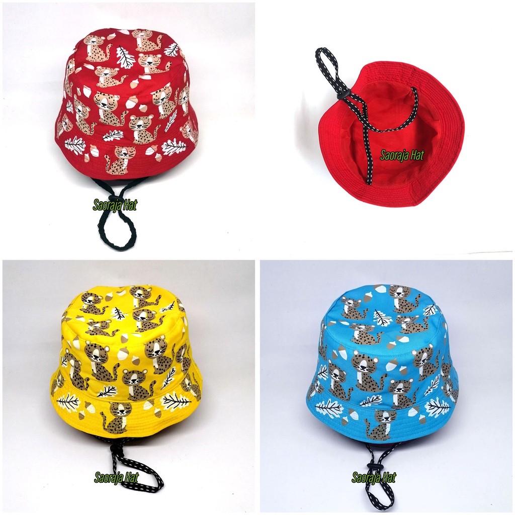 Topi Bucket Hat Anak 3-12 tahun Motif Citah Pakai Tali dan Stopper