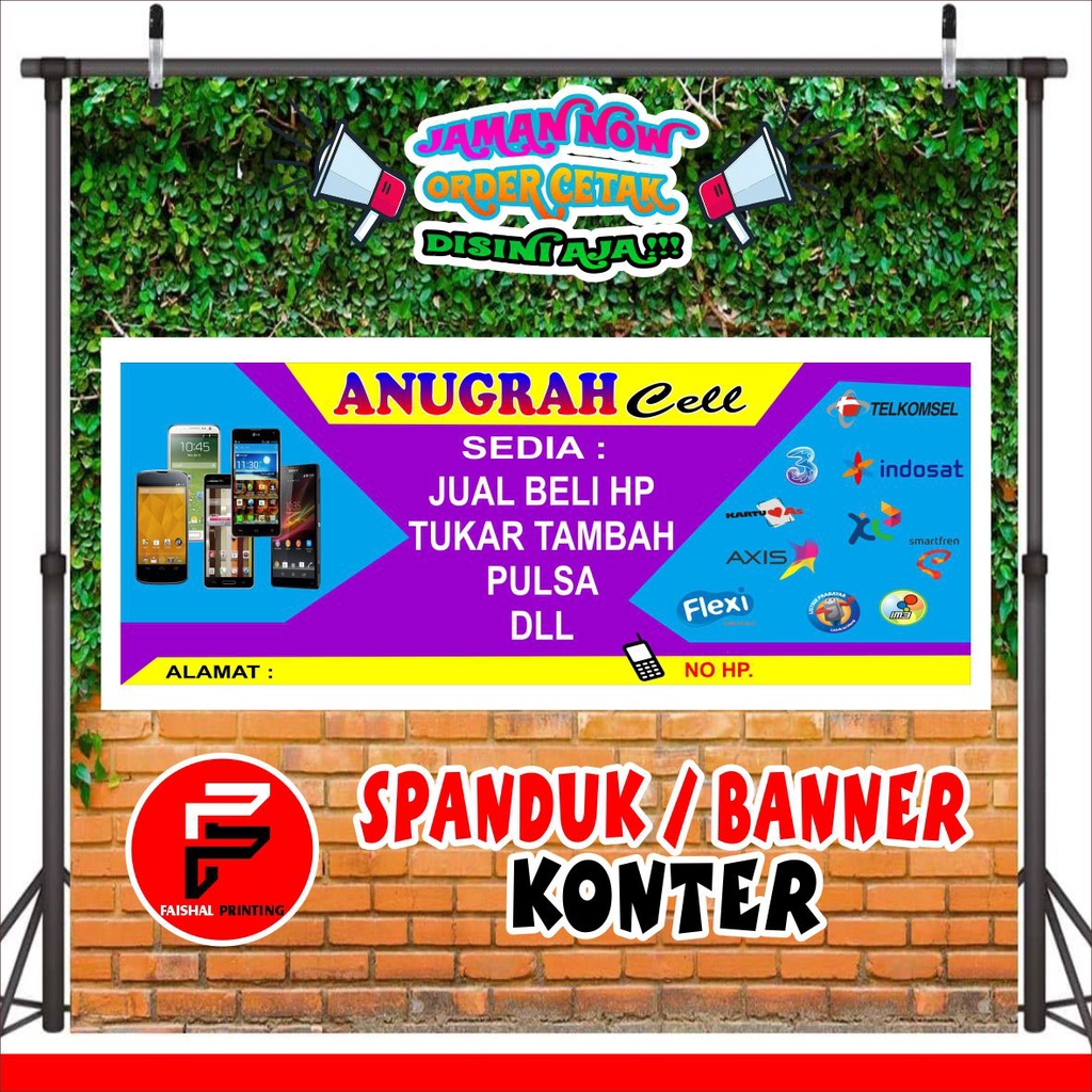 Spanduk / Banner / Backdrop Konter Pulsa dan Kuota Ukuran 3 x 1 meter