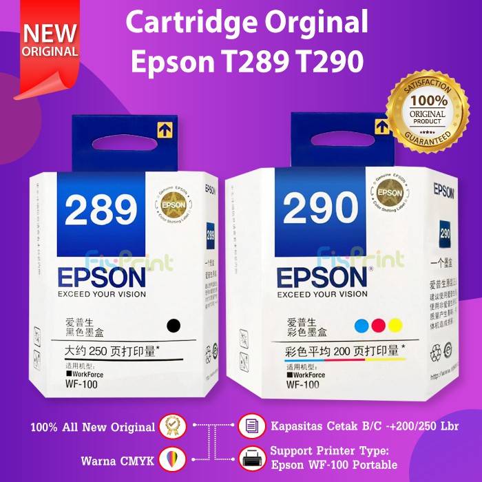 Epson 289 C13T289 Black C13T290 Color Cartridge Tinta Printer Workforce 100 WF100 Work Force WF-100