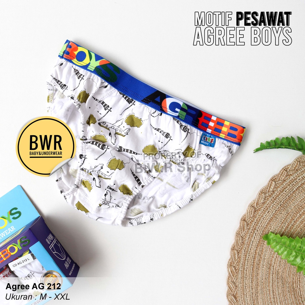 [ 3pc ] CD Agree Boys AG 212 Box Biru / Celana Dalam Anak Karet Tebal Putih Motif | Bwr