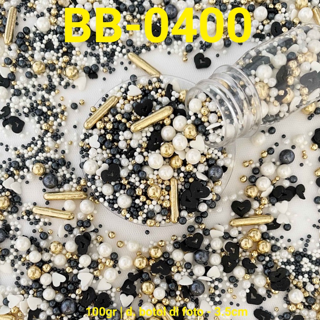 

BB-0400 Sprinkles springkel trimit 100gr mutiara hitam putih hati emas yamama baking grosir murah sprinkles cake dekorasi mutiara trimit decoration story sprinklestory sprinklesstory sprinkle story yamama baking