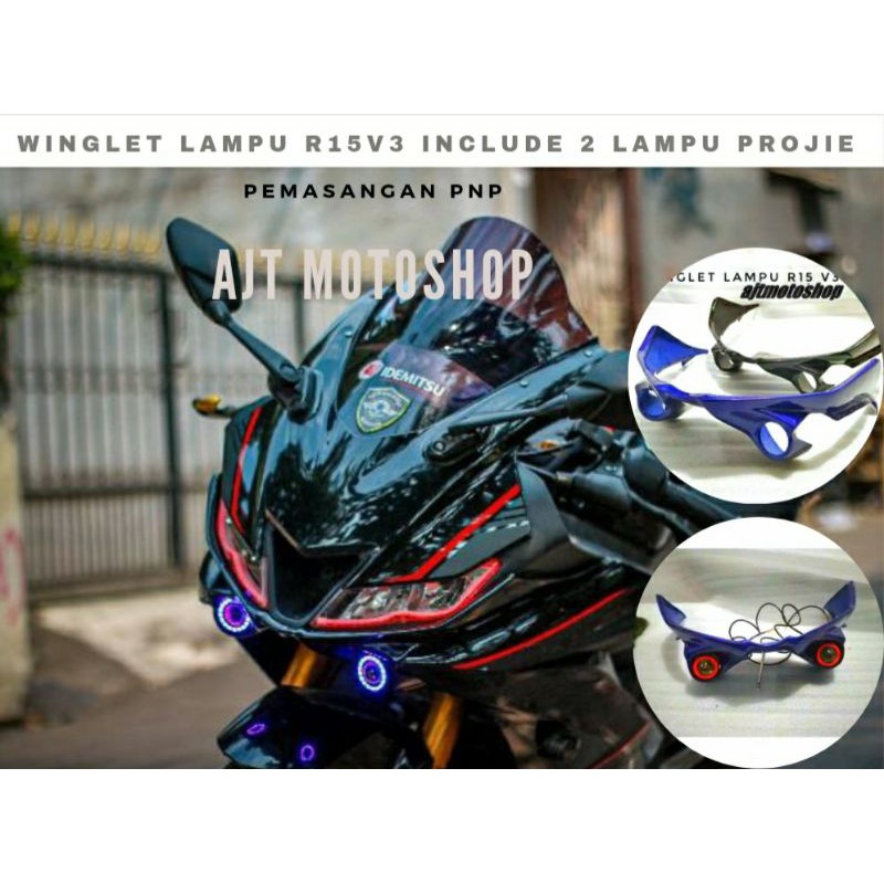 Winglet custom plus lampu projie utk Yamaha R15 V3 Model R1 winglet lampu projie