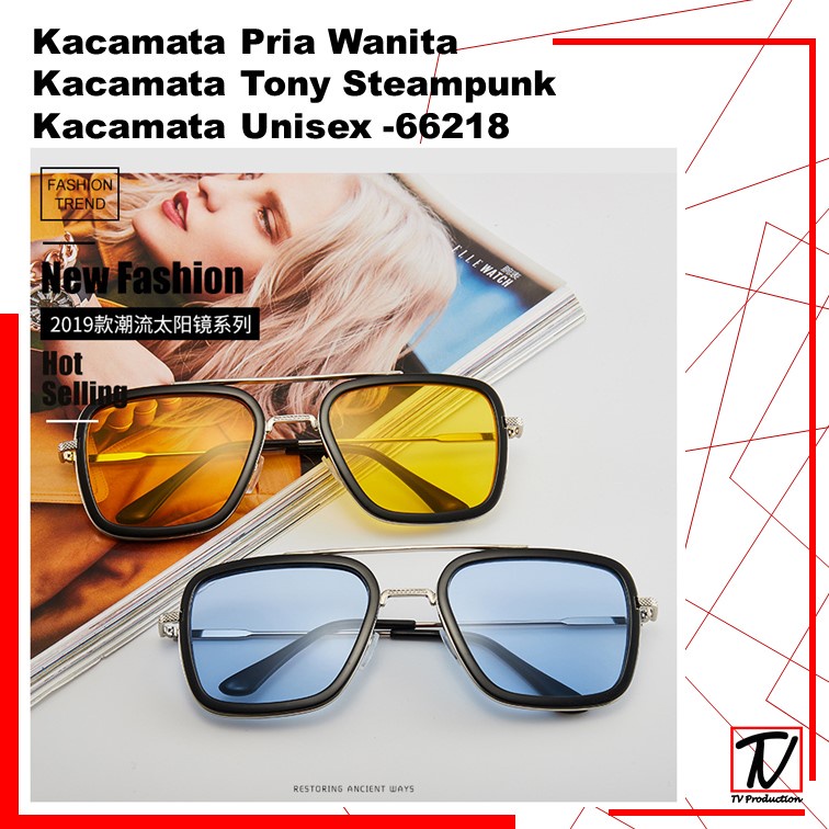 Kacamata Tony Stark Pria /Wanita  Viral Kacamata Tony Stark Steampunk HD Polarized Sunglasses -66218