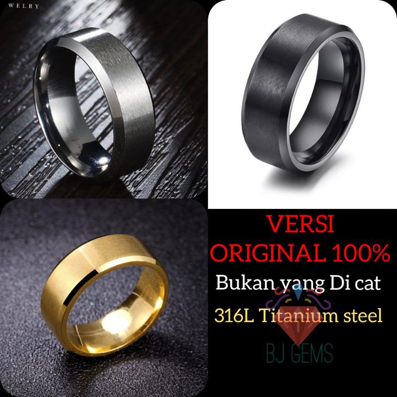 Cincin Titanium 316L Polos Pria Wanita Dim 8MM ORIGINAL