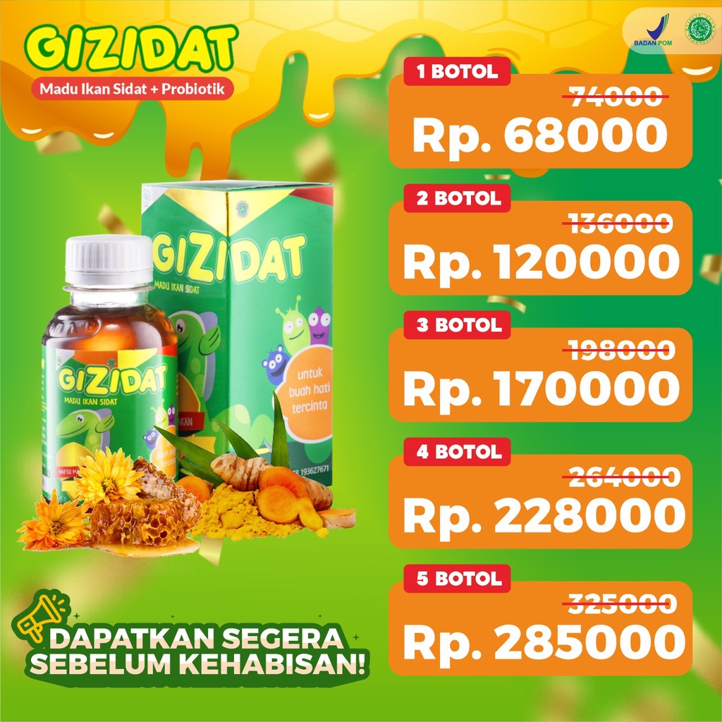 Gizidat - Madu Penggemuk Badan &amp; Penambah Nafsu Makan Anak &amp; Bayi Tingkatkan Imun Tubuh Perbaiki Gizi Buruk Isi 130ml