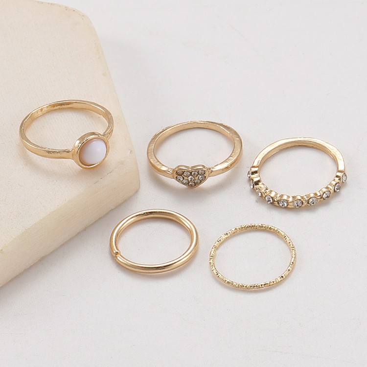 5PCS/SET Cincin Wanita Korea tren mutiara hati ring