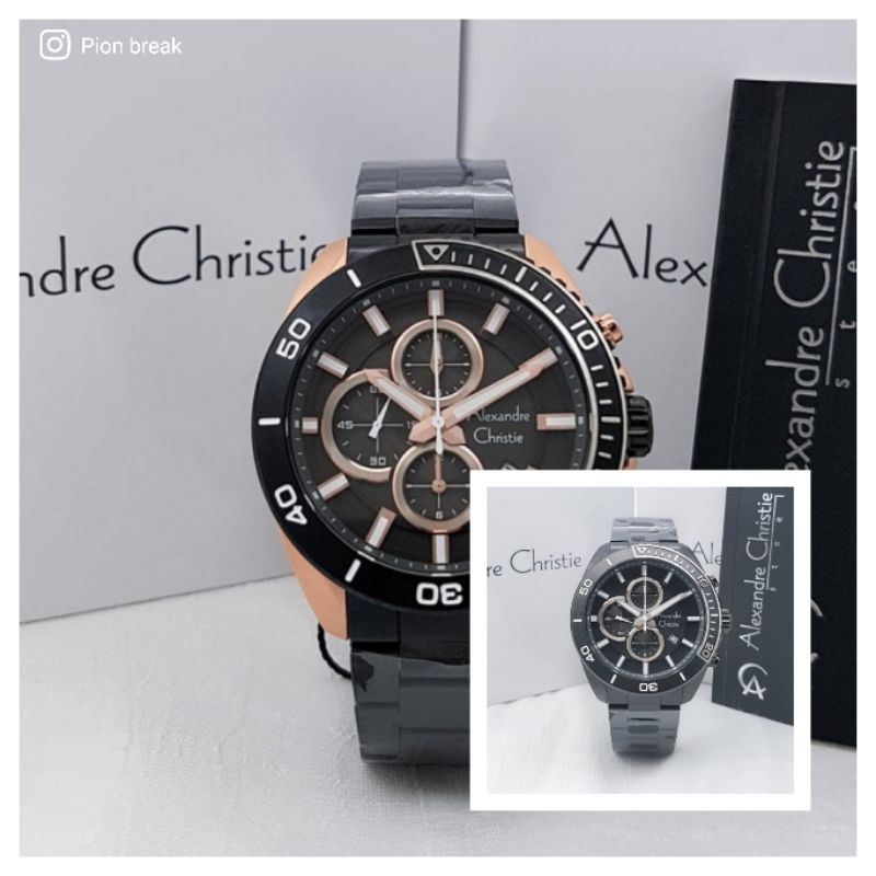 NEW Alexandre Christie Men AC6543 black rosegold / Ac 6543  hitam combi ori