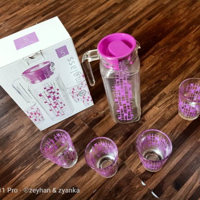 Teko set 5 in 1 by KIMGLASS/1 teko kaca/ 4 gelas kaca