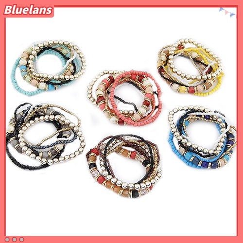 Gelang Bangle Multilayer Bahan Akrilik Aksen Manik-Manik Gaya Bohemia Untuk Wanita