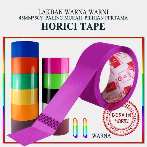 ISOLASI HORICI TAPE Perekat Murah Super Kuat /45mmx50Y LAKBAN Plastik WARNA-WARNI