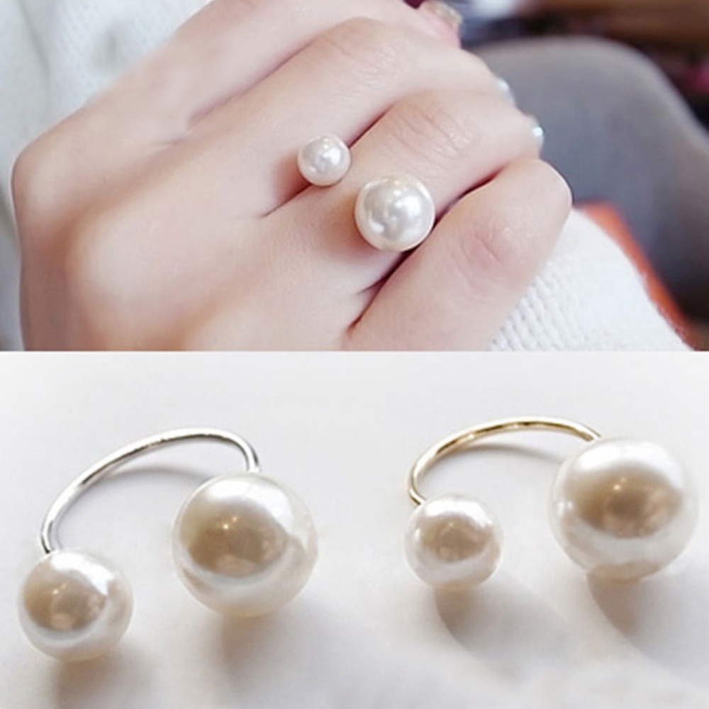 Cincin Model Terbuka Bentuk U Hias Mutiara Imitasi Warna Gold / Silver Adjustable Untuk Wanita