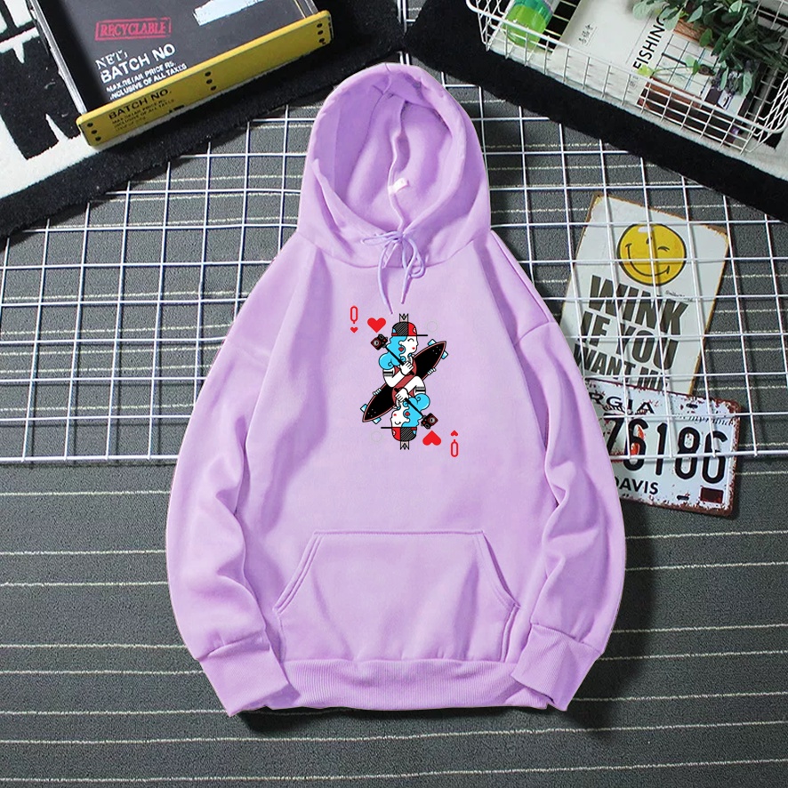 Sweater hoodie wanita CARD QUE baju cewek anime korean style