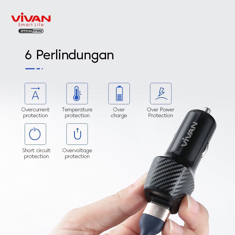 VIVAN CC02Q Car Charger Colokan Mobil 2 Ports USB-A 30W 3A QC3.0 Fast Charging Garansi 1 Tahun