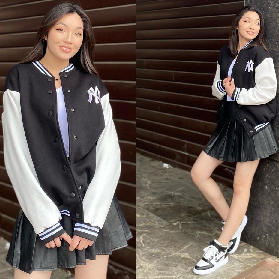 COD  NY Baseball Jaket Varsity Outerwear Jaket Matt Fleece Tebal OOTD Casual l Jacket Two Tone Colors