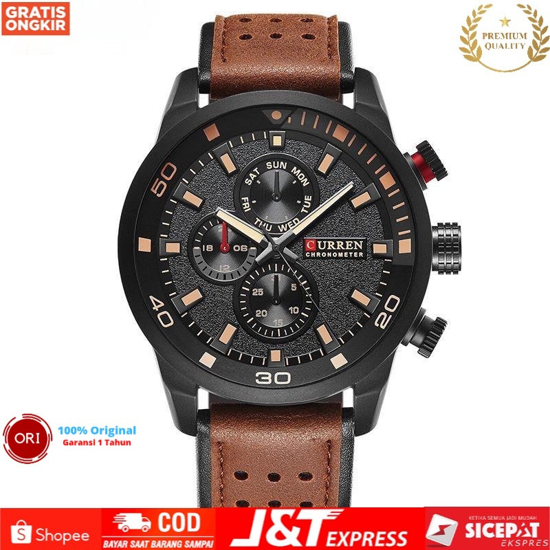 JAM TANGAN PRIA ANALOG TALI KULIT CHRONOGRAPH TIDAK AKTIF JAM TANGAN CURRENT MK8250RR ORIGINAL-GROSI