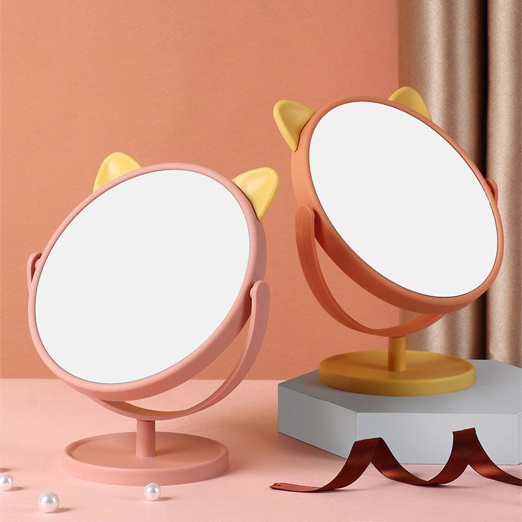 Cermin Make Up Motif Telinga Kucing / Standing Mirror Make Up / Kaca Make Up Bulat