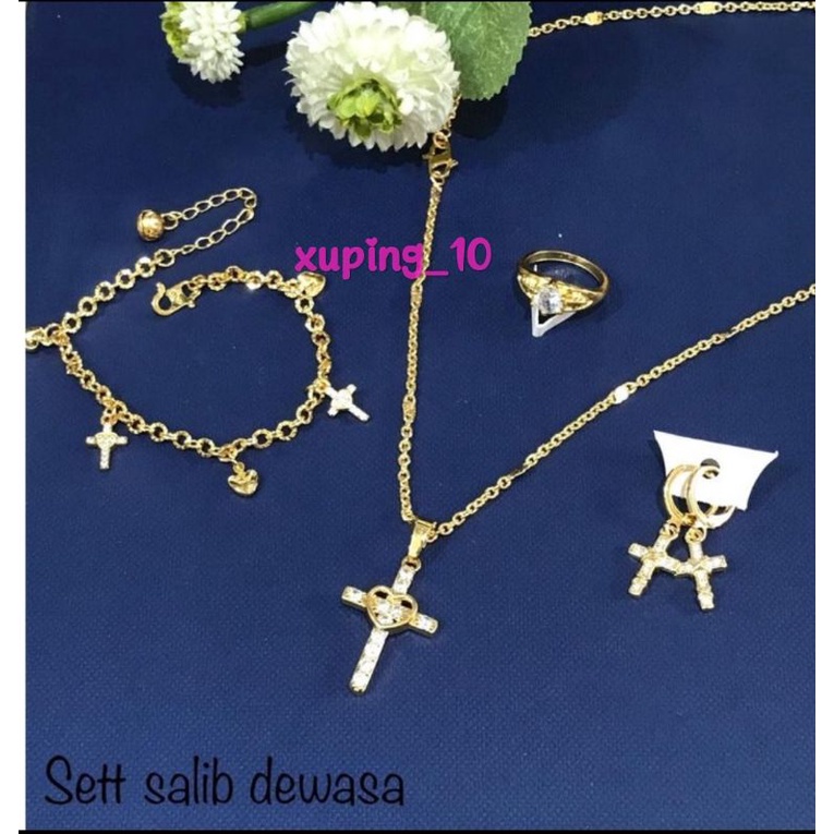 SET PERHIASAN DEWASA LENGKAP SALIB TERBARU BERLAPIS GOLD XUPING