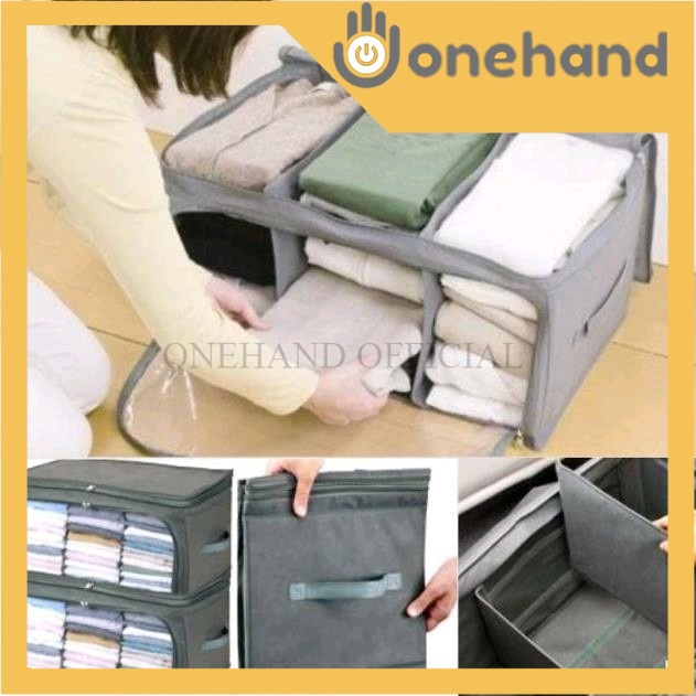 Storage Box 2 Pintu / 3 window Foldable Cloth Organizer Bamboo Charcoal Storage