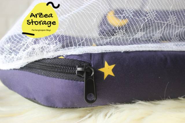 Kasur bayi set kelambu bantal guling bulan bintang navy lipat