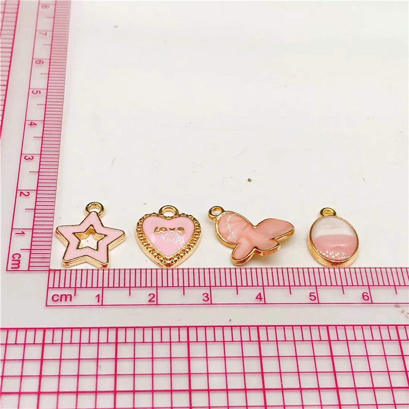 4pcs Liontin Bentuk Tetesan Air Bahan Alloy Warna Pink Untuk Anting Charms