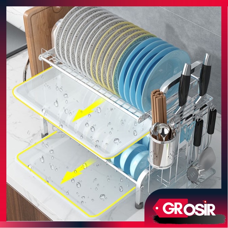 Grosir - H971 Rak Dapur Multifungsi 2 Tingkat / Rak Piring &amp; Mangkok / Peralatan Dapur / Tempat Pengering Piring &amp; Mangkok