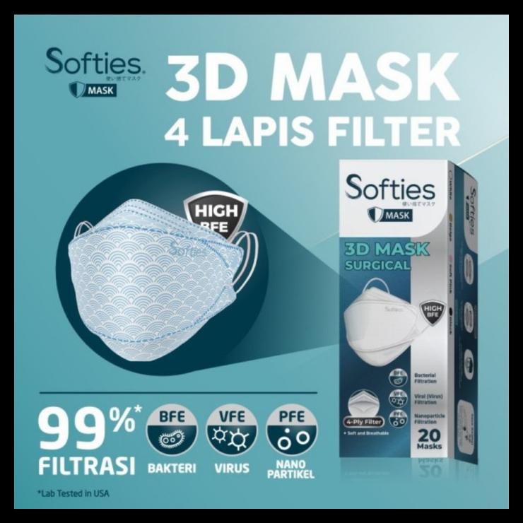 Softies Masker Surgical 3D 4ply KF94 Box 20 (ORI 100%/Uang Kembali)